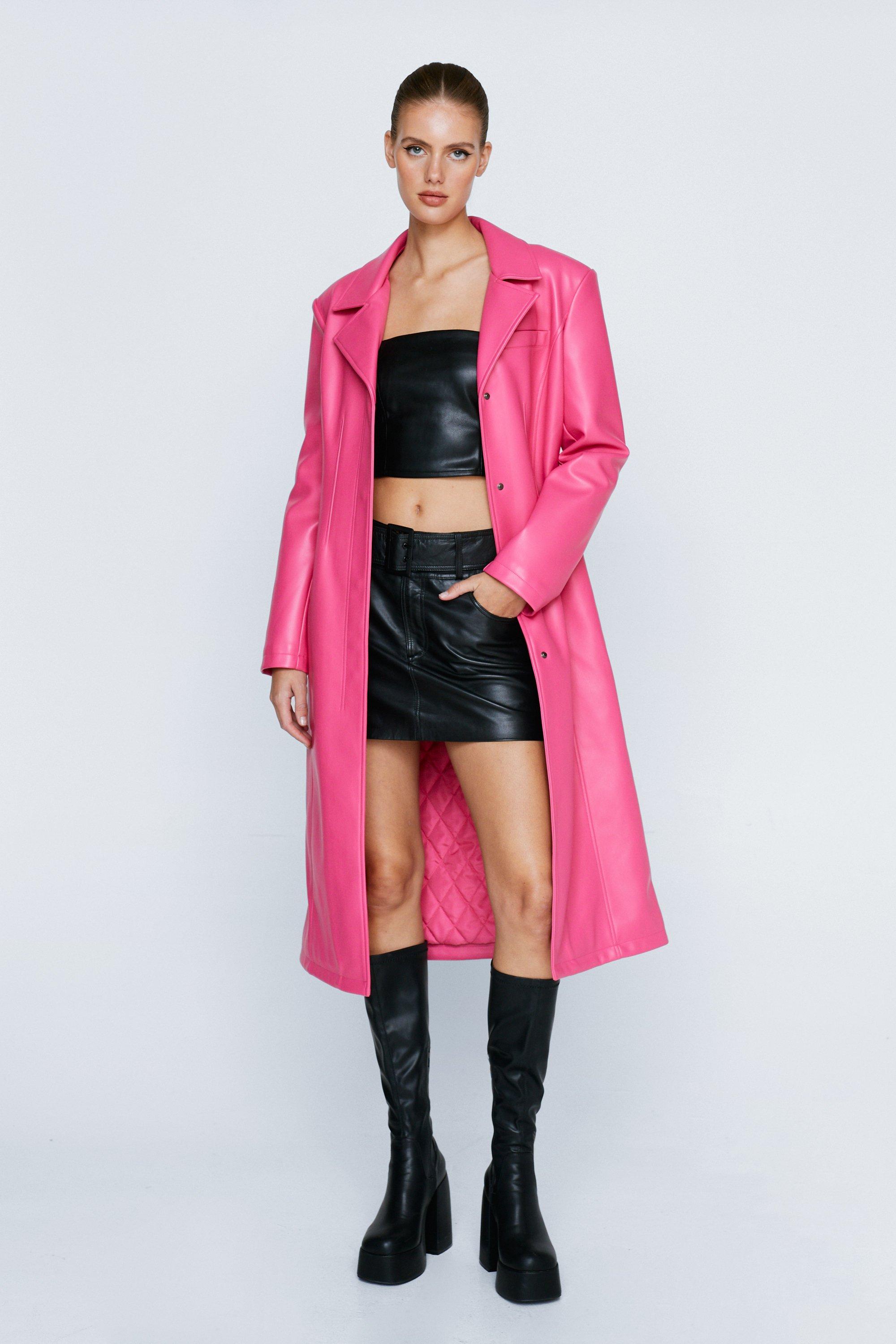 Faux leather 2024 longline jacket